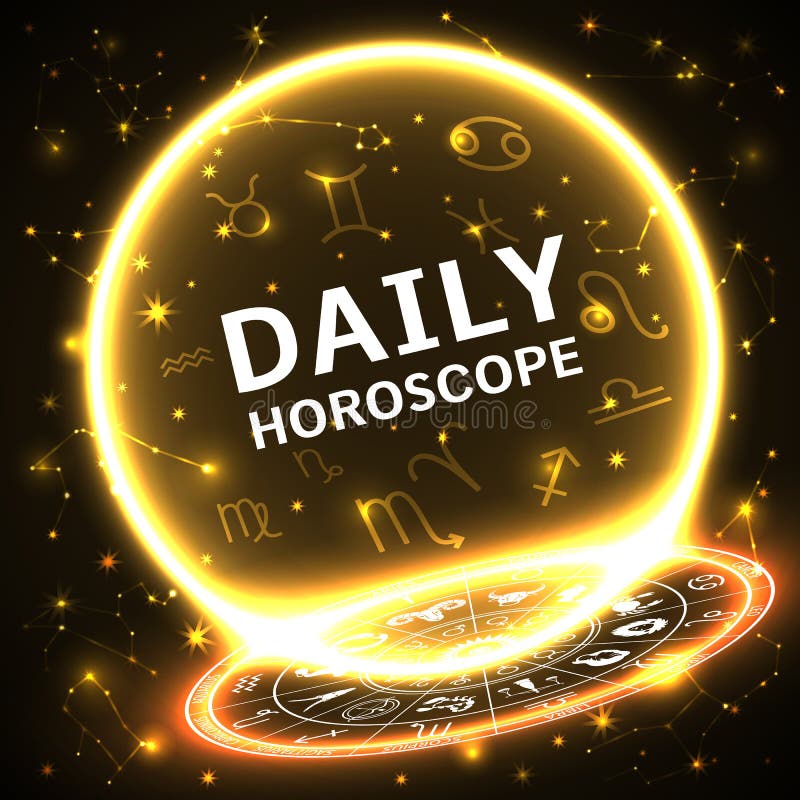 Background with glowing circle, horoscope fire signs stock illustration