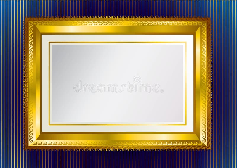 Background with vintage gold frame on the blue wallpaper. Background with vintage gold frame on the blue wallpaper