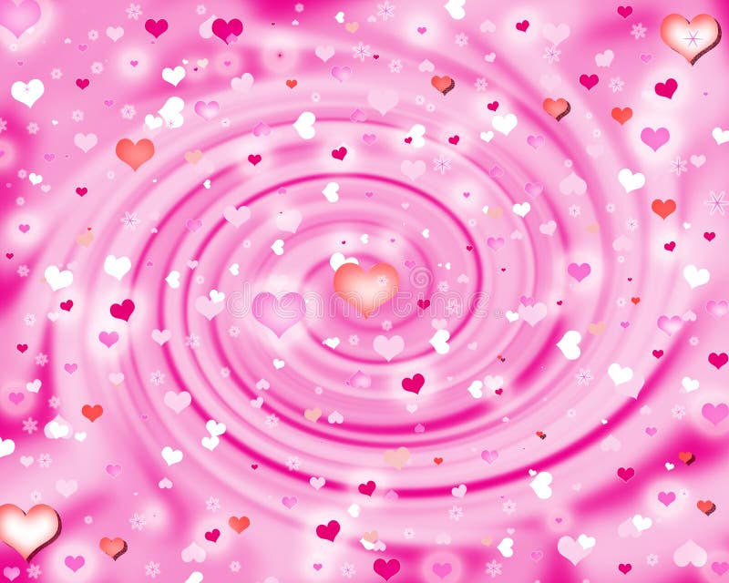 Twisted Hearts With Tunnel Effect. Vector Light Pink Hearts Wallpaper. Pink Heart Tunnel