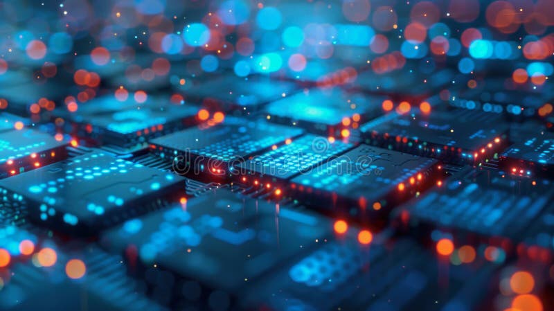 Background illustration with blue high tech chips royalty free stock photos