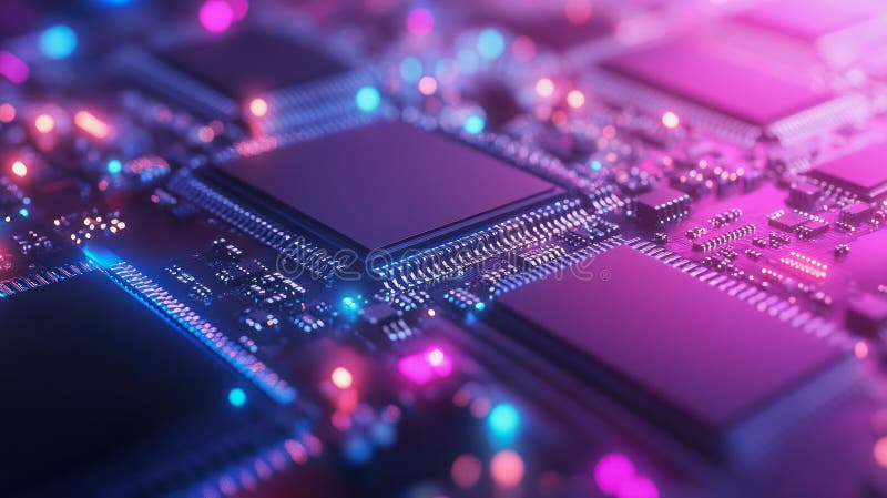 Background illustration with high end chip technology in blue and pink color stock images