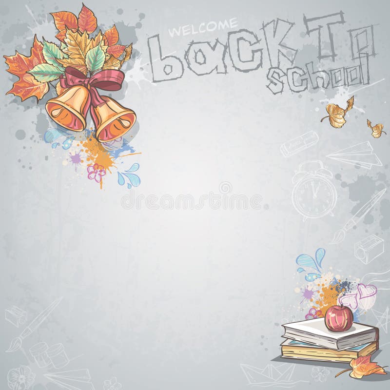 Background image for text with school bells, books and apple vector illustration Background image for text with school bells, books and apple vector illustration