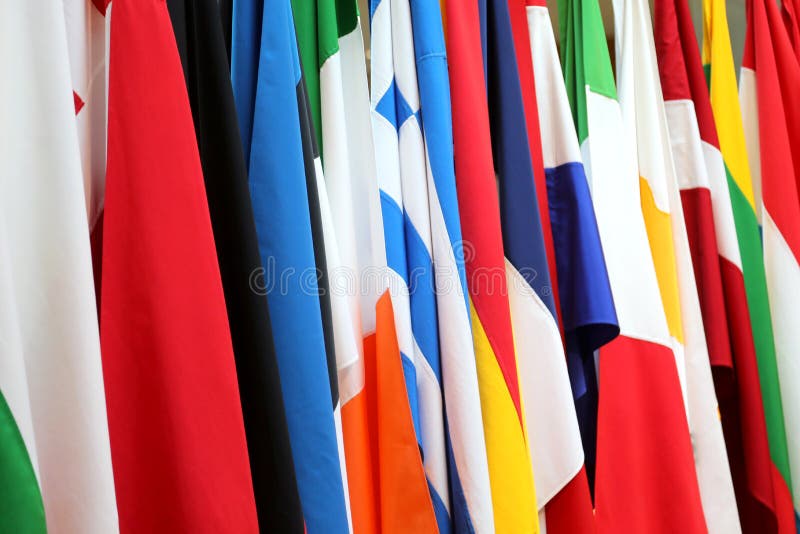 Background with International Flags of Many Nations and Different