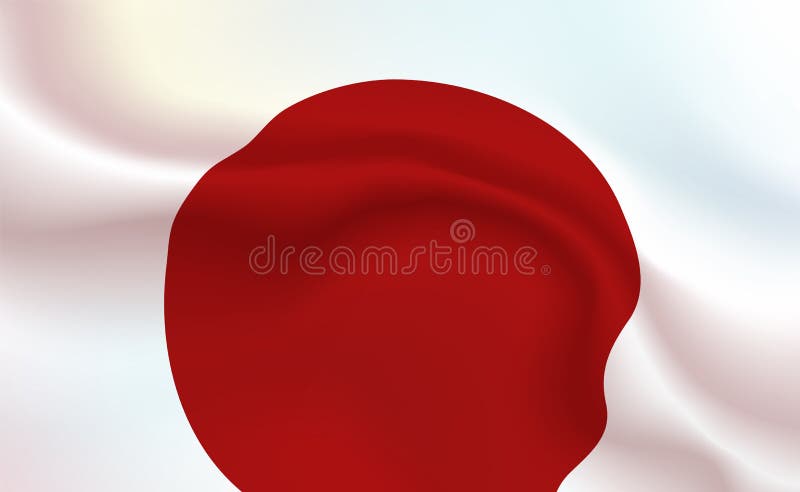 Background Japan Flag in folds. Tricolour banner. Pennant with stripes concept up close, standard Rising sun country. Japanese stock illustration Background Japan Flag in folds. Tricolour banner. Pennant with stripes concept up close, standard Rising sun country. Japanese stock illustration