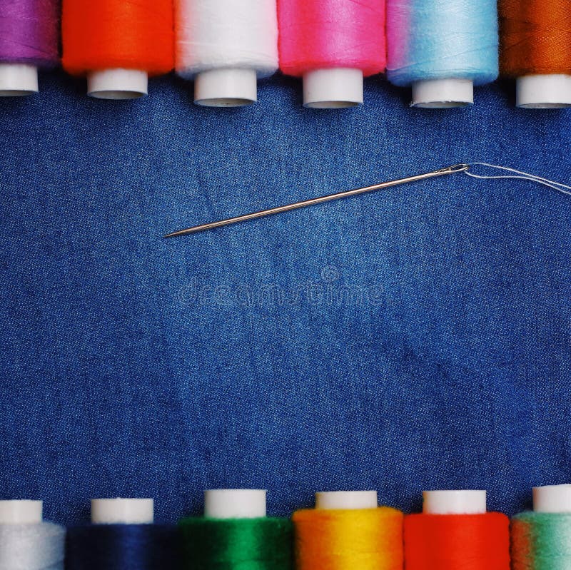 Background Jeans Fabric, Thread, Needles with Threads, Colorful ...