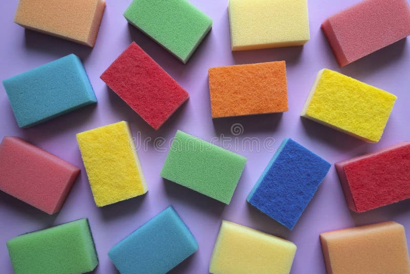 https://thumbs.dreamstime.com/b/background-kitchen-sponges-top-view-housecleaning-concept-multi-colored-washcloths-cleaning-scattered-purple-267624398.jpg