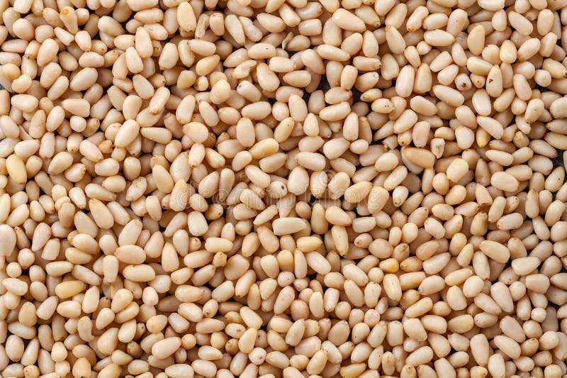 Background made of peeled pine nuts royalty free stock photo