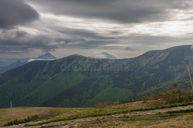 On background Maly Rozsutec, Velky Rozsutec, Stoh, in foreground Steny northern and southern peak, view from Snilovske sedlo,