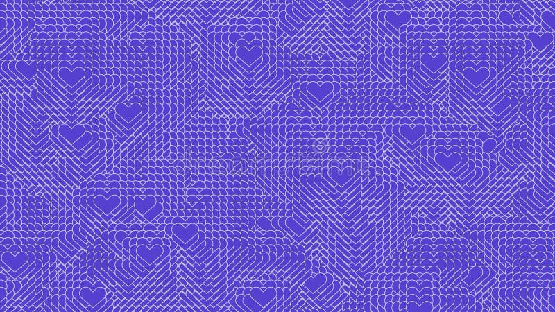 Background of many repeating hearts. Design. Computer glitch with repeating pattern and shape. Glitch of moving hearts in computer style.
