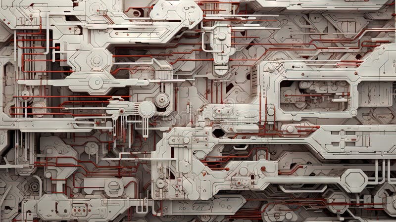 Background with metallic panels texture, wires and circuit. Spaceship hull wall technology background. royalty free stock photos