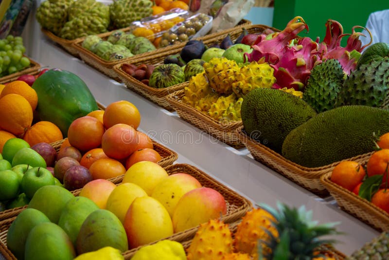 Background Mix of Assorted Fresh Fruits at a Shop for Sale Stock Image