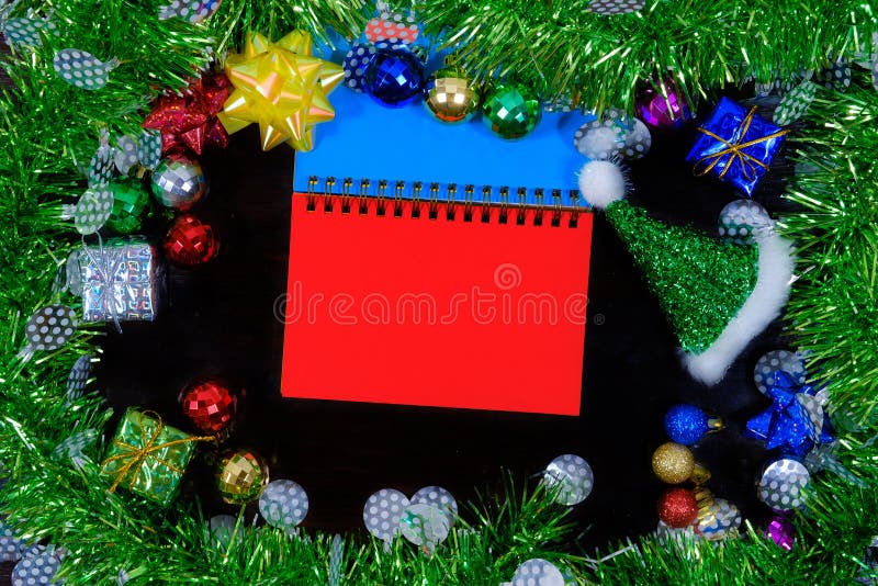 Empty paper for text in decorations background with ornaments for new year 2019. Empty paper for text in decorations background with ornaments for new year 2019