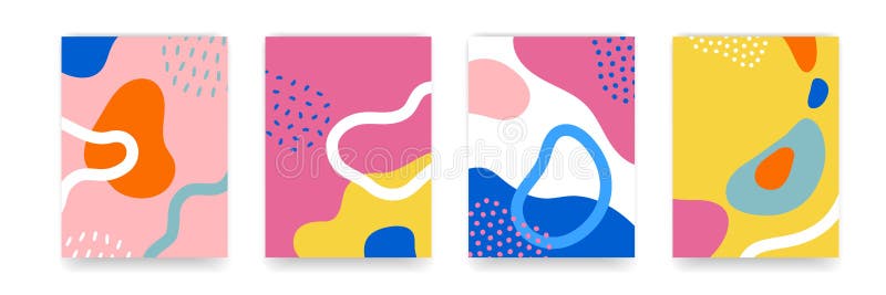 Background pattern, abstract color forms, vector Boho doodle and pop art creative covers design. Modern and retor minimalism stock illustration