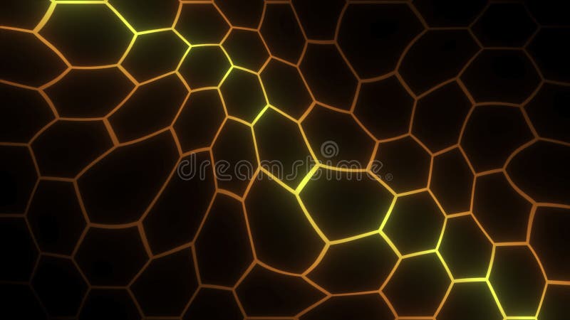 Background with pattern of neon hexagons. Motion. Neon lines in moving distorted hexagon pattern. Hexagonal cells move stock illustration