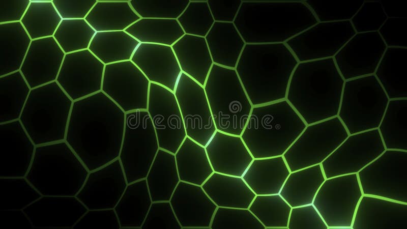 Background with pattern of neon hexagons. Motion. Neon lines in moving distorted hexagon pattern. Hexagonal cells move royalty free illustration