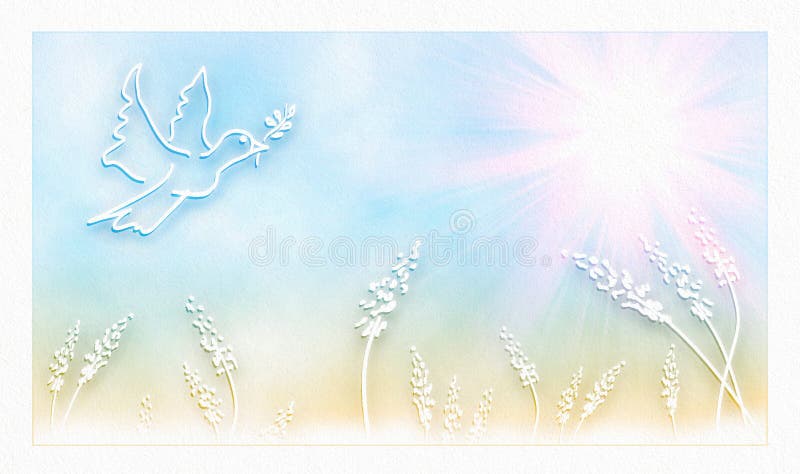 Background of peace with dove flying and nature with spikes