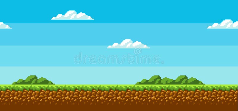 Background Pixel Art. Game Interface Design in 2D Design, Blue Sky ...