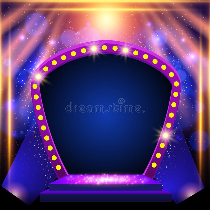 Background with Podium and Blue and Yellow Spotlights and Arch Banner.  Design for Presentation, Concert, Show Stock Vector - Illustration of  event, design: 217981237