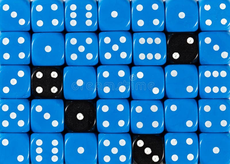 Background of random ordered blue dices with four black cubes royalty free stock images