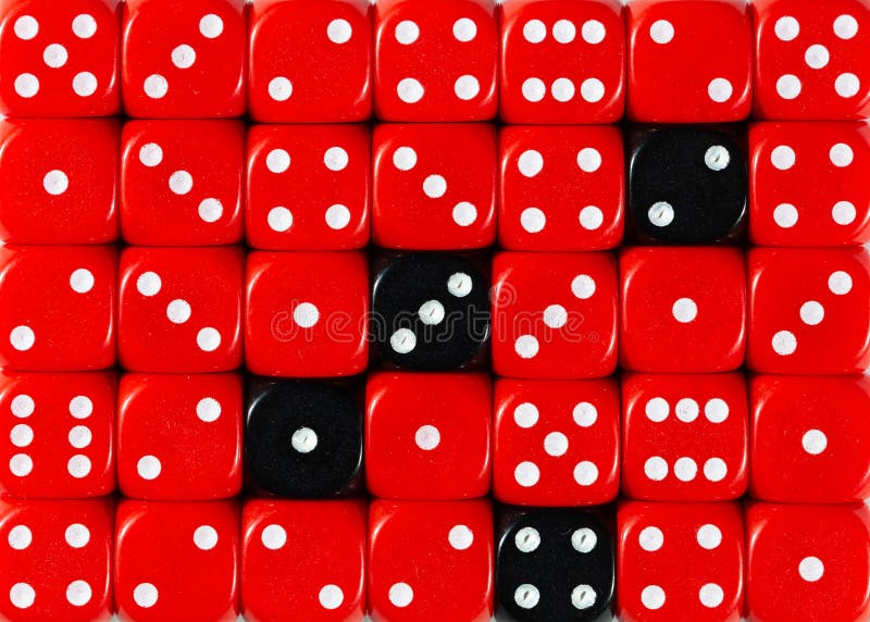 Background of random ordered red dices with four black cubes royalty free stock image
