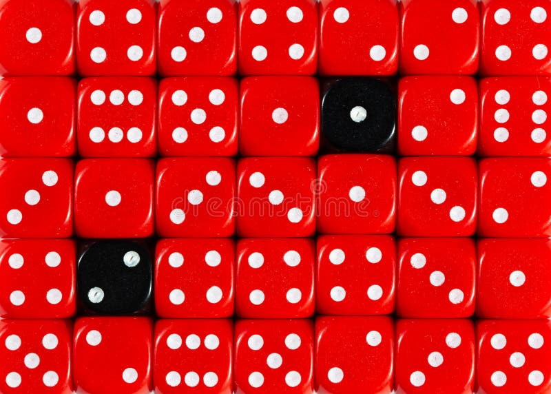 Background of random ordered red dices with two black cubes royalty free stock images