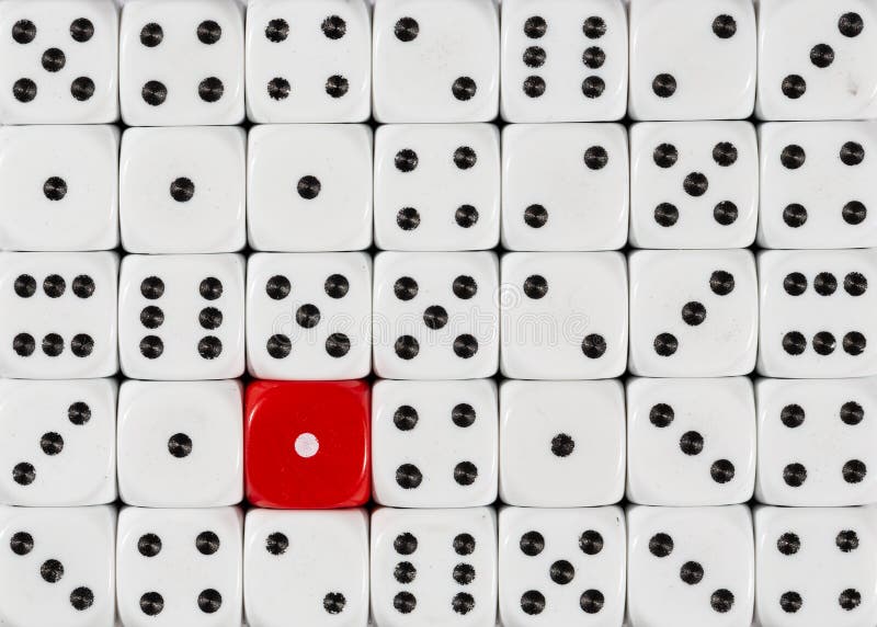 Background of random ordered white dices with one red cube royalty free stock photography