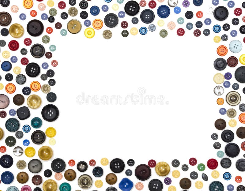 Background with rectangular frame - multicolored buttons on a white surface stock photo
