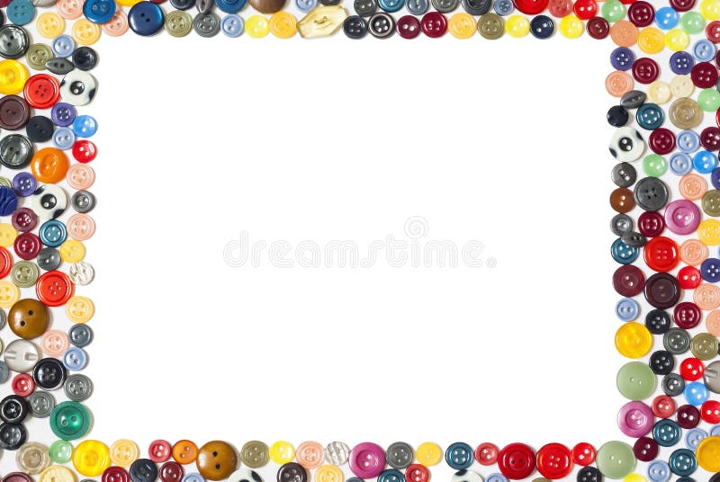 Background with rectangular frame - multicolored buttons on a white surface stock photo