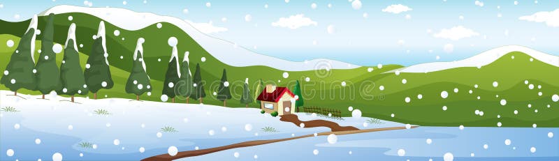 Background scene with house in winter.