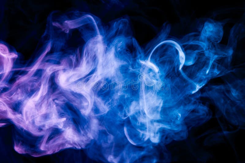 Colorful blue smoke on a black isolated background. Background from the smoke of vape