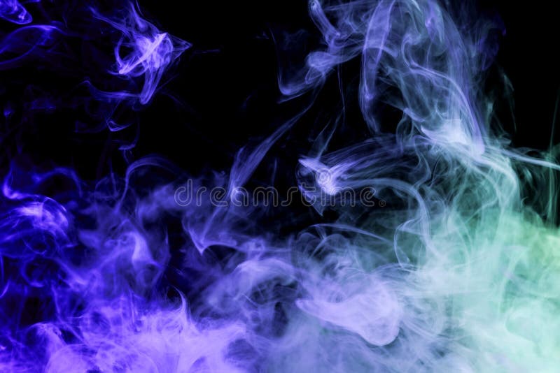 Colorful blue smoke on a black isolated background. Background from the smoke of vape