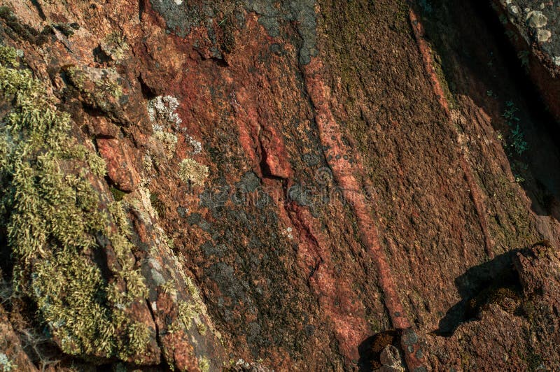 Background Of Stone Covered With Moss With Cracks Stock Image - Image