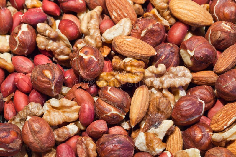 Background texture of roasted mixed nuts royalty free stock photos