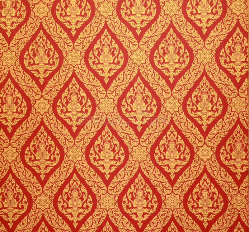 Background Thai Style Art Wall At Temple, Thailand. Stock Image Image