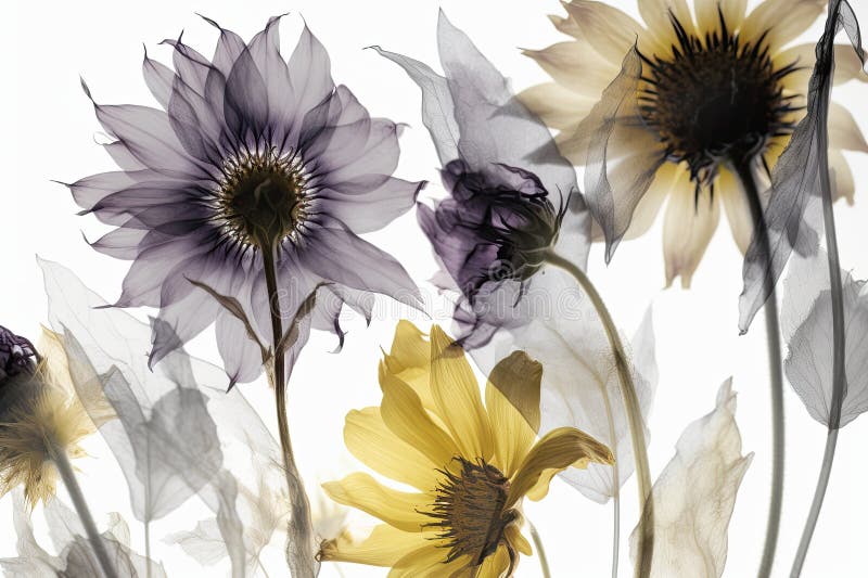 Background with Transparent Flowers in White Background Stock