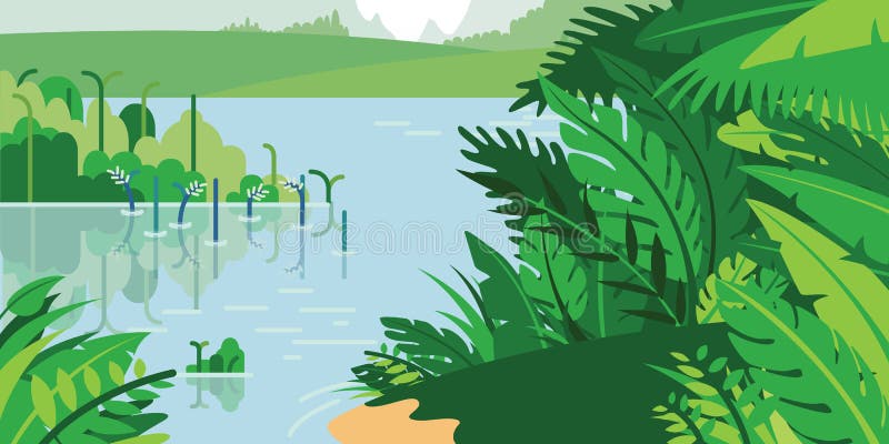 Background Tropical Jungle Cartoon Rainforest Trees Stock Vector ...