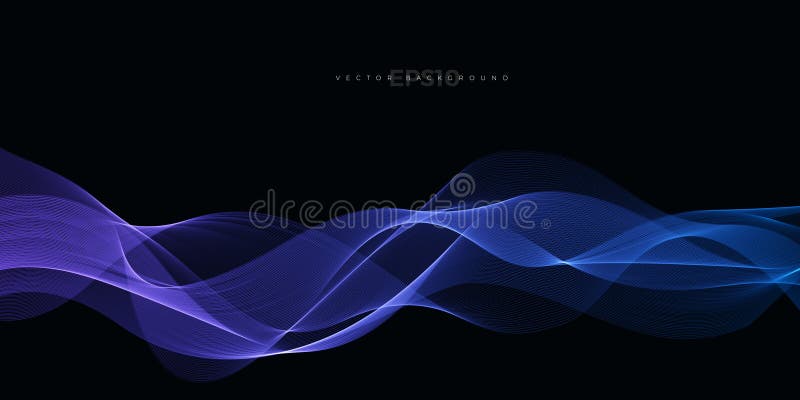Abstract Blue Vector Line Wave on Dark Background in Concept of Website,  Banner, Brochure, Template. Stock Vector - Illustration of element, design:  221782999