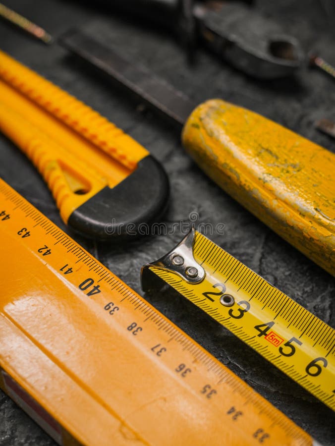 Background of Various Construction Tools. Building Tools Repair Set on