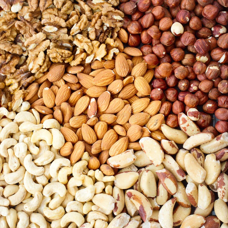 Background from various kinds of nuts royalty free stock photo