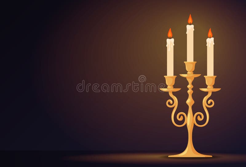 Background with Vintage Candlesticks with Candles. Lighting the Room