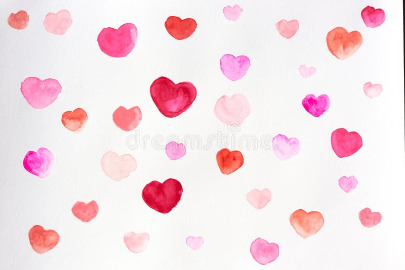 Background watercolor painting of hearts in defferent colors. Background watercolor painting of hearts in defferent colors