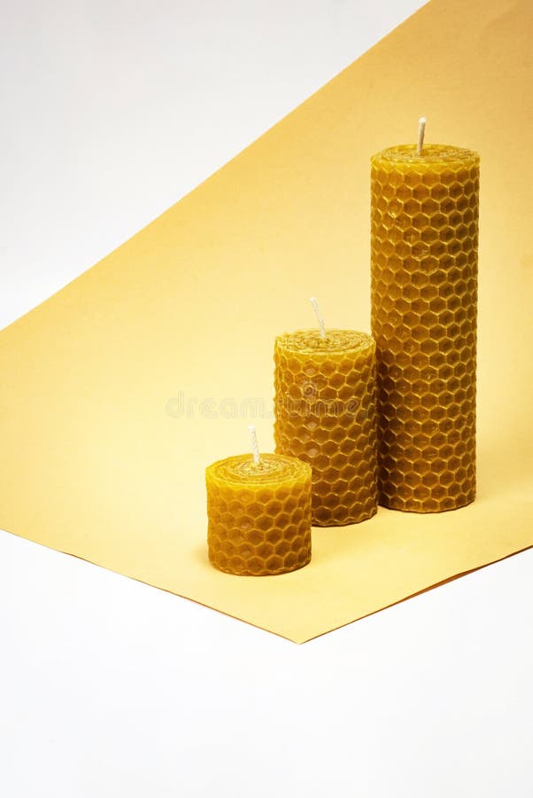 Background with Yellow Candles with Beeswax Stock Image Image of gold