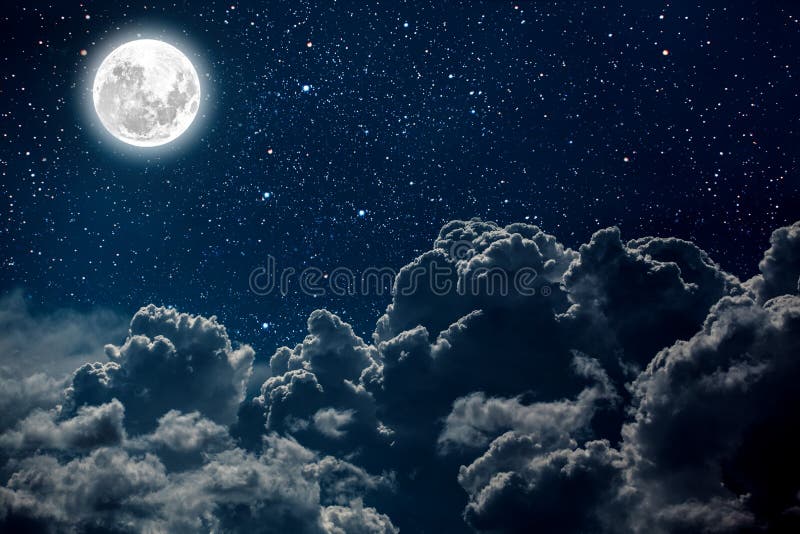 Backgrounds night sky with stars and moon and clouds