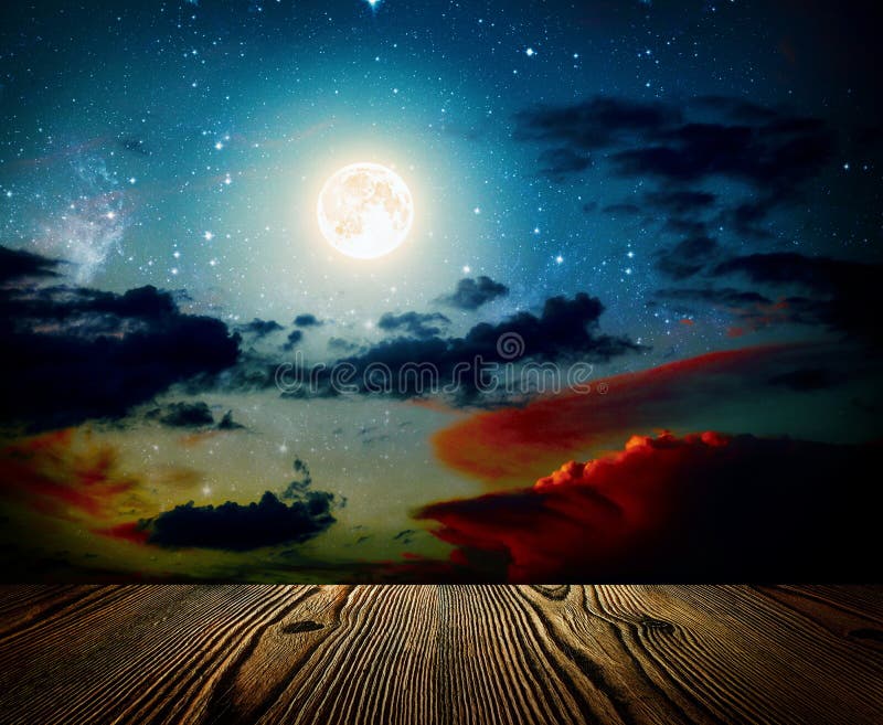 Backgrounds Night Sky with Stars, Moon and Clouds. Wood Floor Stock Image -  Image of detail, blue: 103836831