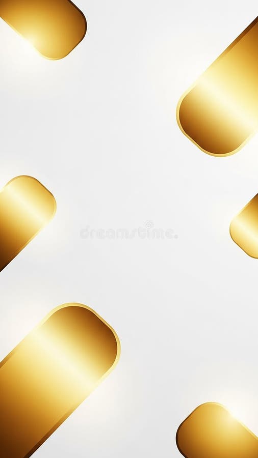 Four rounded golden rectangular shapes with glossy reflections are positioned in a cross formation against a clean white stock illustration