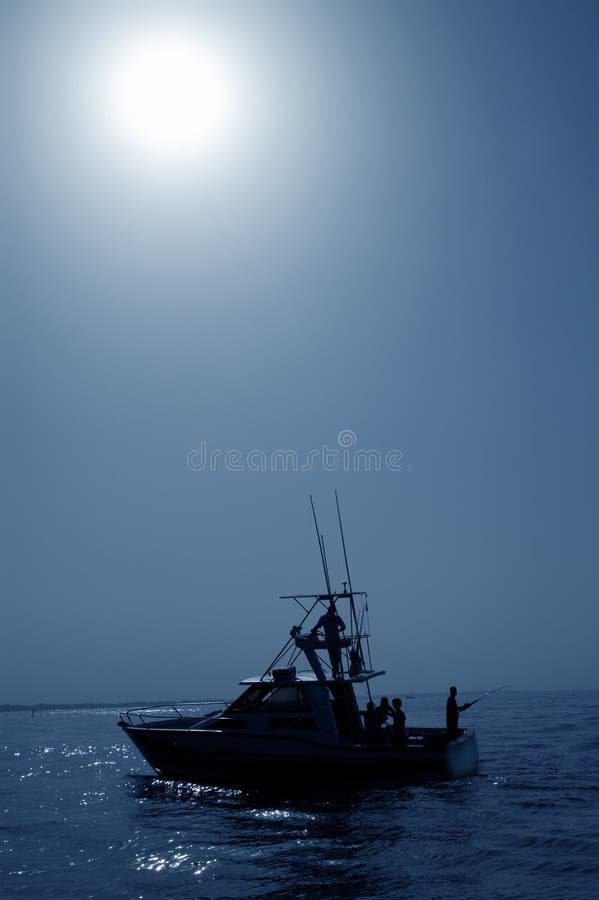 Backlight on blue water sport fishing boat