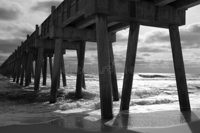 Backlit Pensacola Beach Fishing Pier (B&W)