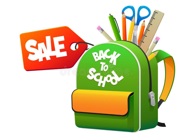 Backpack Back To School with the Label Sale Stock Vector Illustration