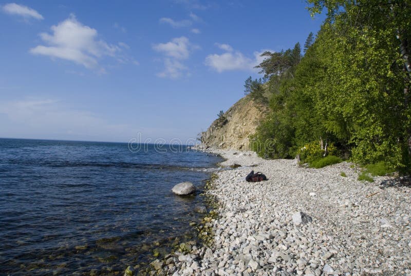 Backpack on coast of Baikal