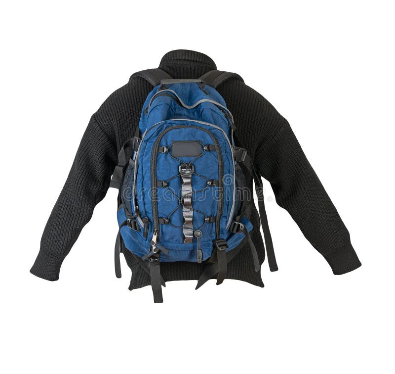 Backpack Dressed in a Knitted Sweater Isolated on a White Background